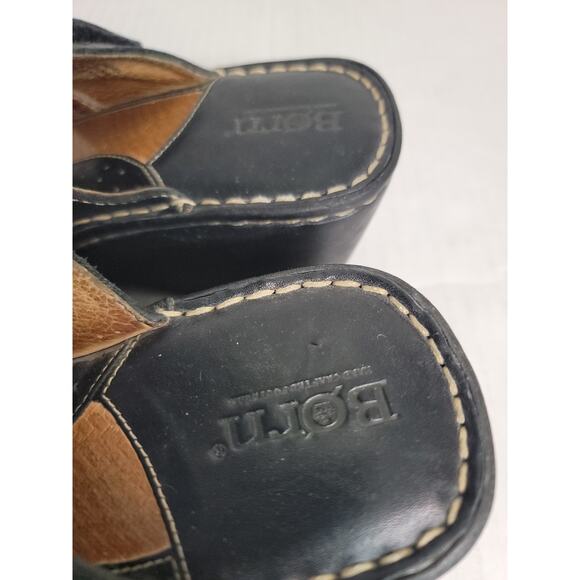 BORN Womens SZ 8 Chunky Platform Mules Black Leather Slip On Clog Shoes - Picture 9 of 10